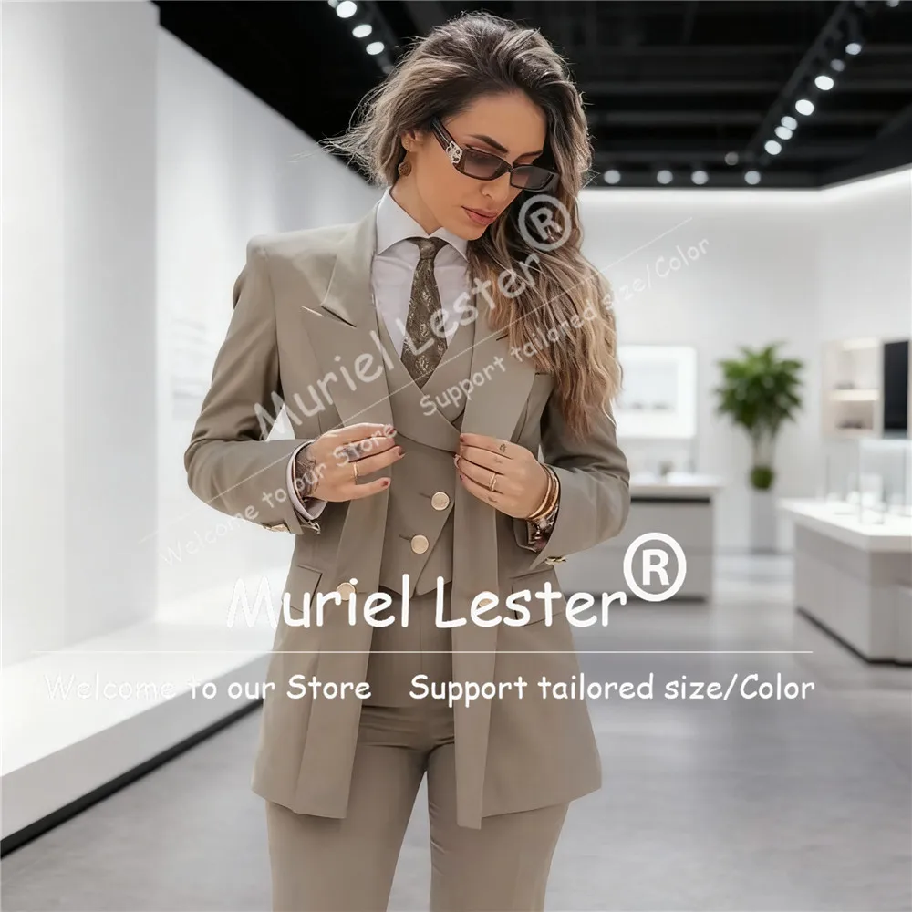 بدلة كلاسيكية متينة للسيدات مكونة من 3 قطع بليزرات نسائية مزدوجة الصدر بدلة رسمية مخصصة للأعمال والمكتب