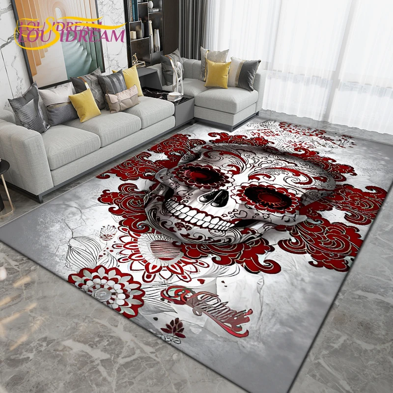 Horror Skull Art Area Rug,Carpets for Living Room Bedroom Decoration, Sofa Chair Cushion Rug,Kitchen Bathroom Non-slip Floor Mat