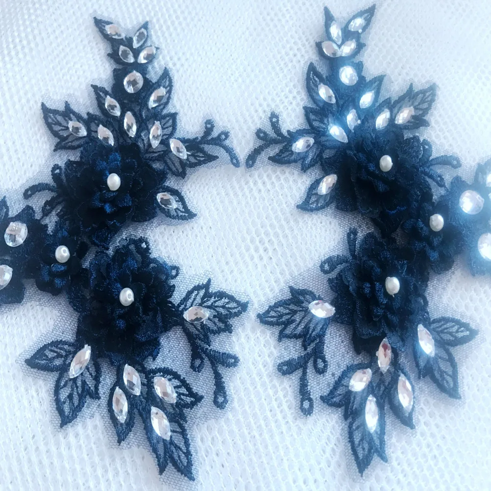 

Luxurious Trim Appliqued Fabrics for Dress Embellishments Material Hand-Sewn 3D Beaded Crystal Floral Lace Accessories