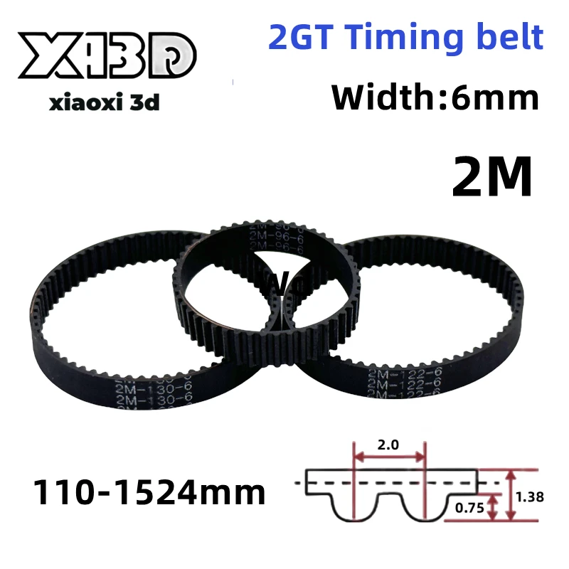 GT2 caoutchouc de courroie de distribution en boucle fermée 2GT 6mm pièces d'imprimantes 3D 110 122 158 200 280 300 400 610 852 1524mm pièces de courroies synchrones