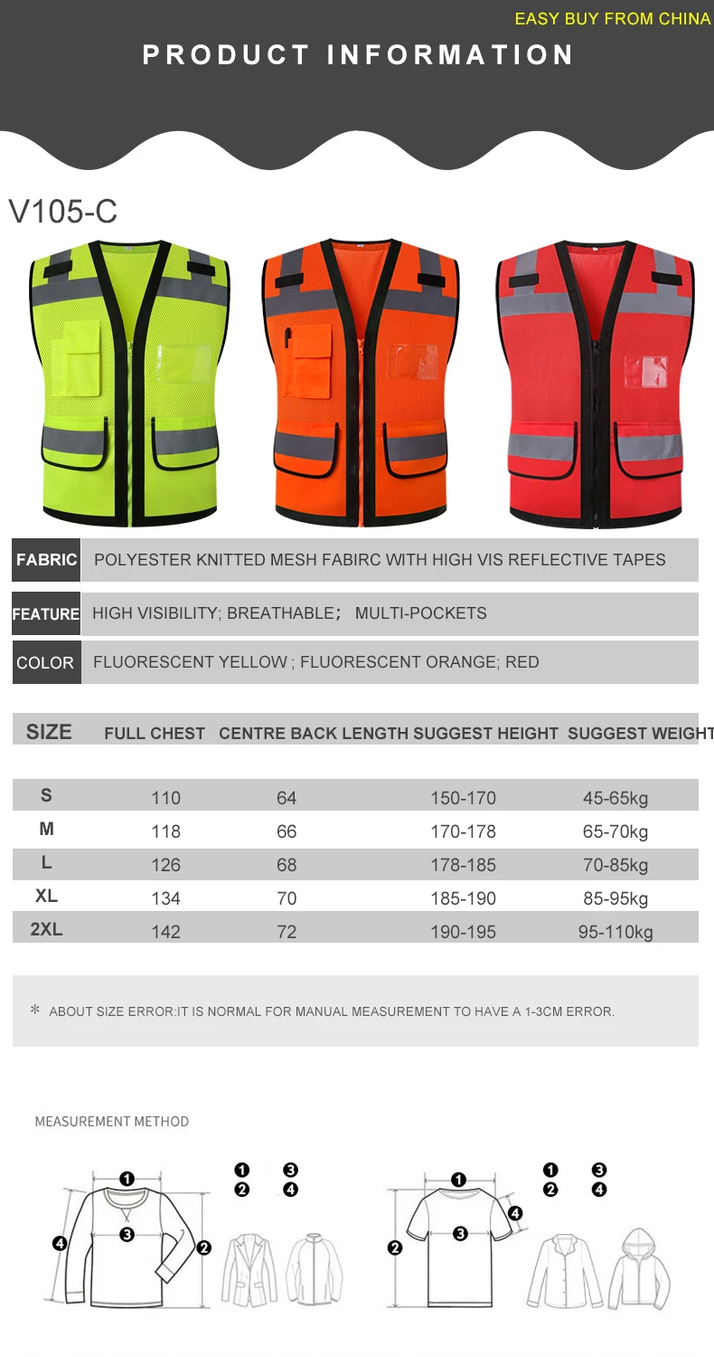 Hi Vis Safety Vest Reflective Surveryor Orange Mesh Safety vest Jacket High visibility work wear