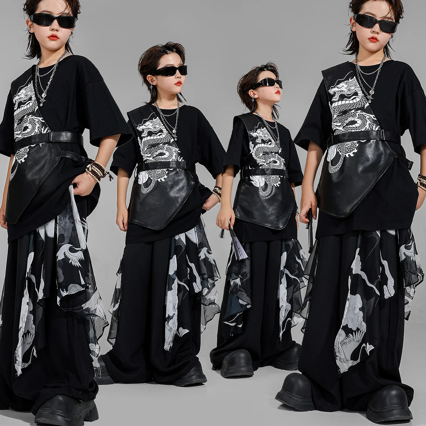 Hip Hop Boys Clothing Oversize Tshirt Street Dance Joggers Pants Girls Blouse Children K-pop Streetwear Kids Costumes Clothes