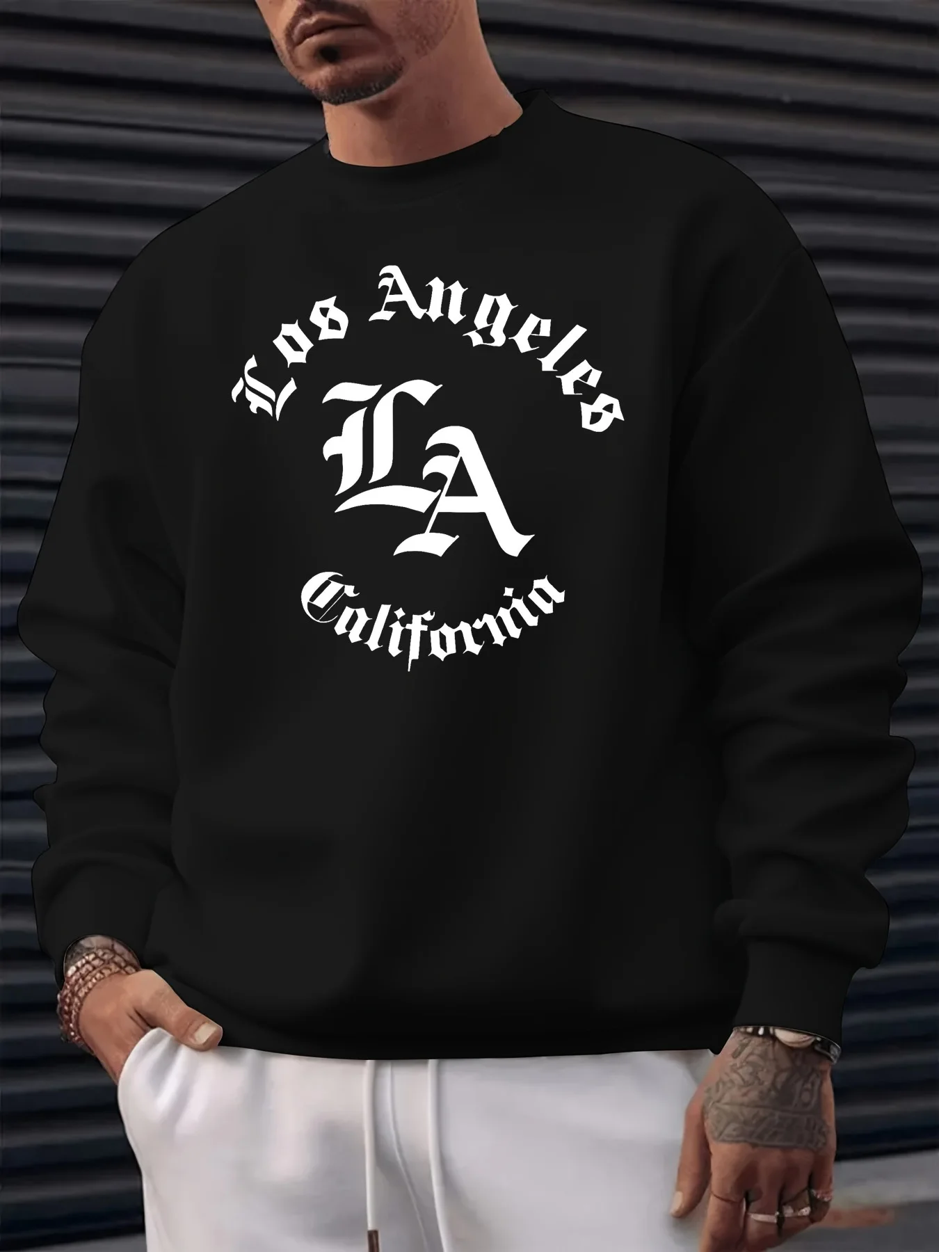 

Мужская осенне-зимняя теплая повседневная свободная модная классическая толстовка с круглым вырезом и длинными рукавами с буквенным принтом Лос-Анджелеса