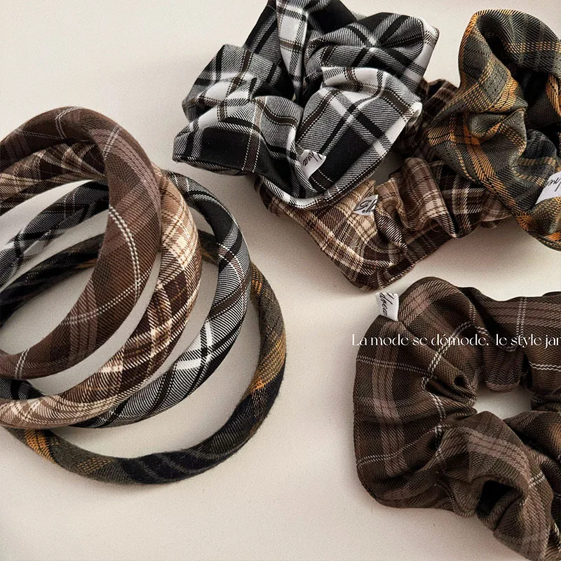 

New Padded Headbands Plaid Grid Hair Rope Puffy Hairbands Scrunchies Stylish Autumn Winter French Women Hair Accessories