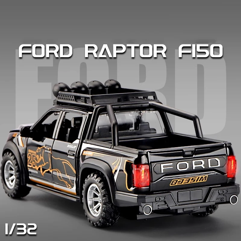 1/32 Raptor F-150 Off-road vehicle Alloy Truck SUV Car Diecast Model Metal Toy Pull Back Collection removable Sound Light gifts