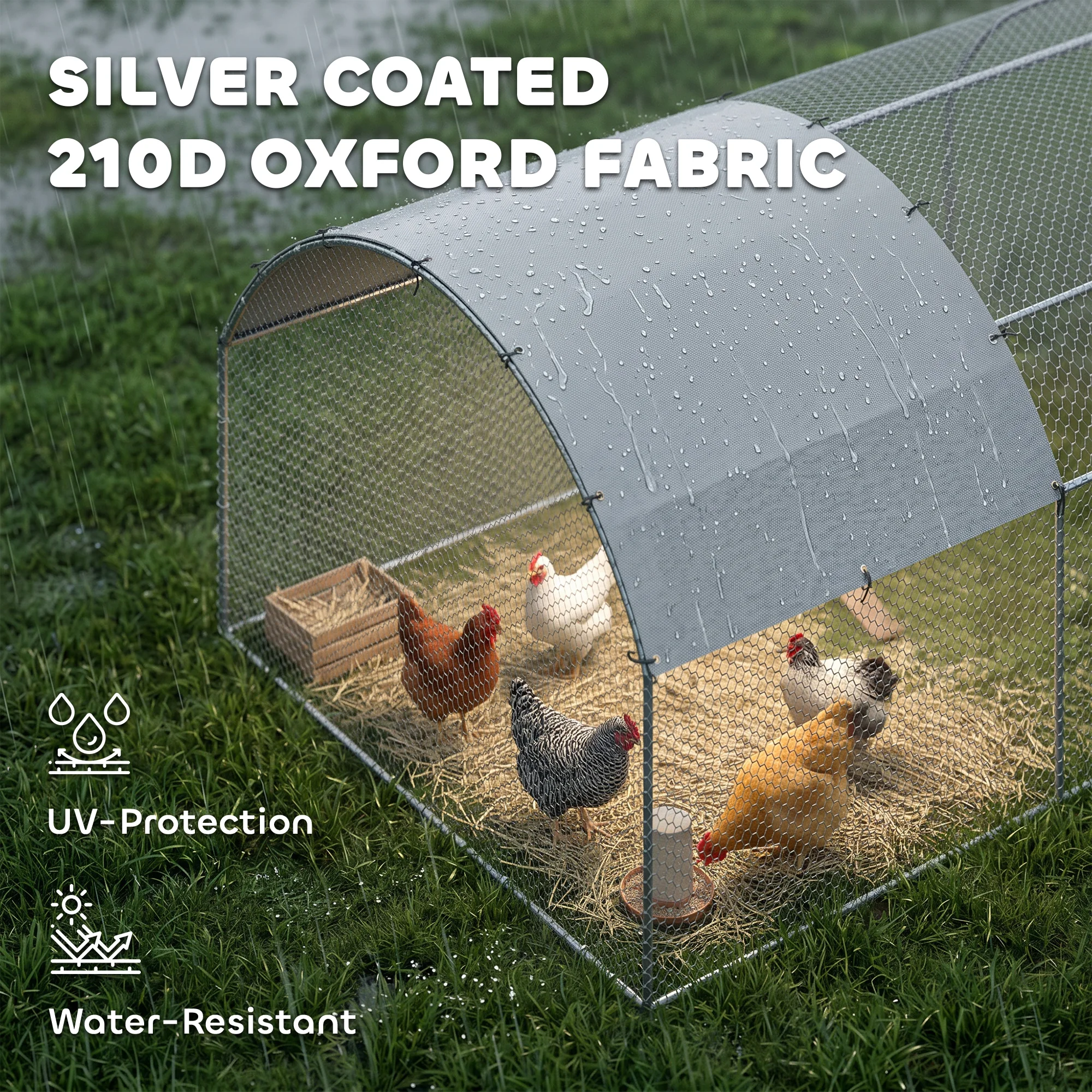 PawHut Walk In Chicken Run Galvanised Chicken Coop Hen Poultry House Cage Pet Playpen Garden with Water-Resist Cover