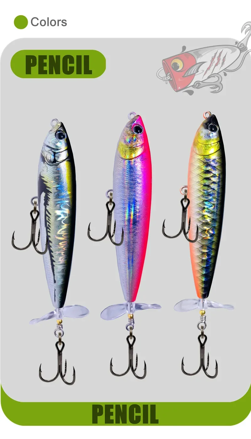 GREENSPIDE Propeller Bleistift Topwater Angeln Köder 95mm 12,5g Bass Fishing Tackle Angeln Zubehör Salzwasser Lockt Fisch Köder – Detail 8