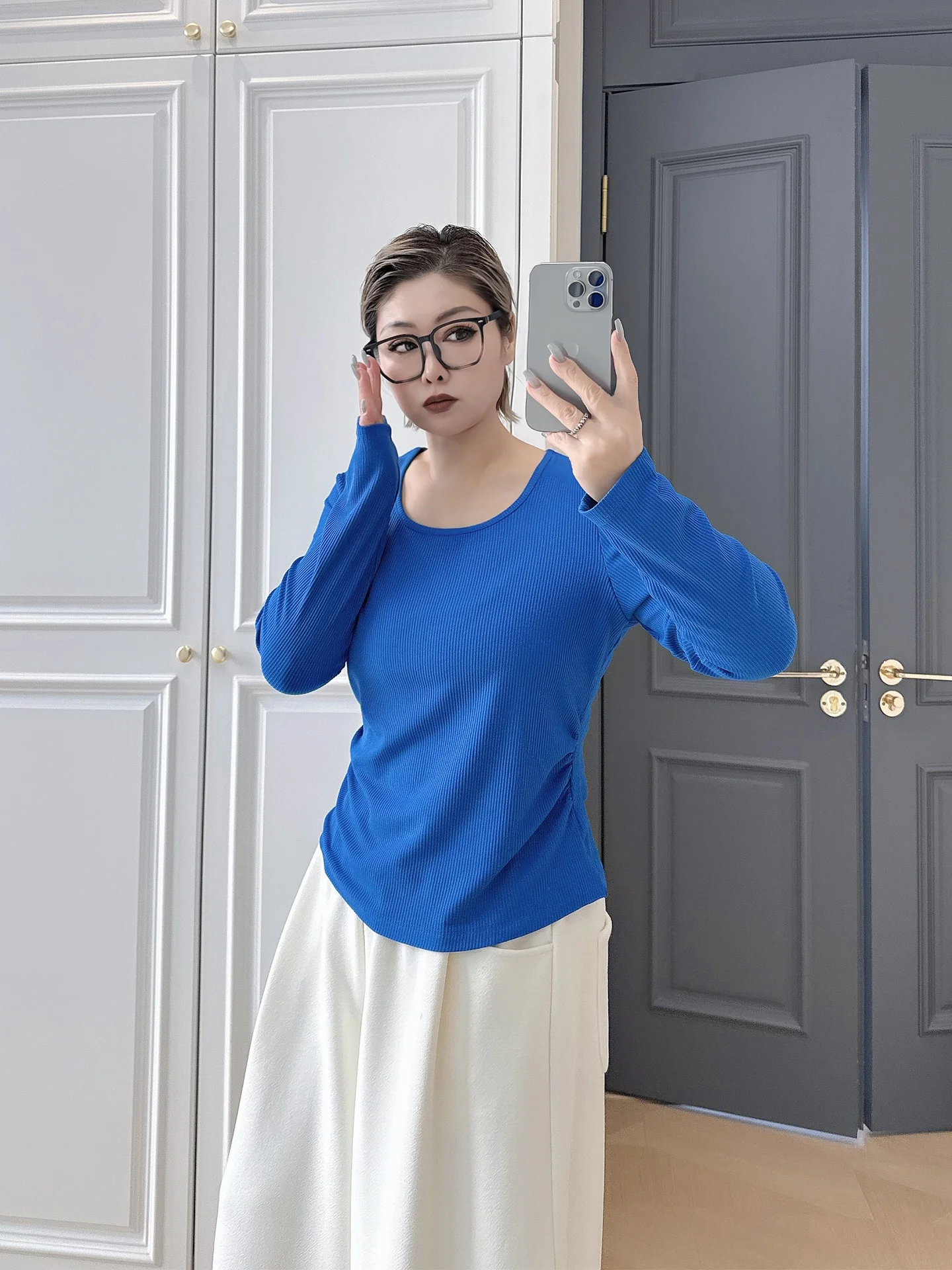 

Faionable Slim Fit plus Size Women's Basic Sle Large Inner Wear Top Simple Pure Color Base Layer for Daily Use