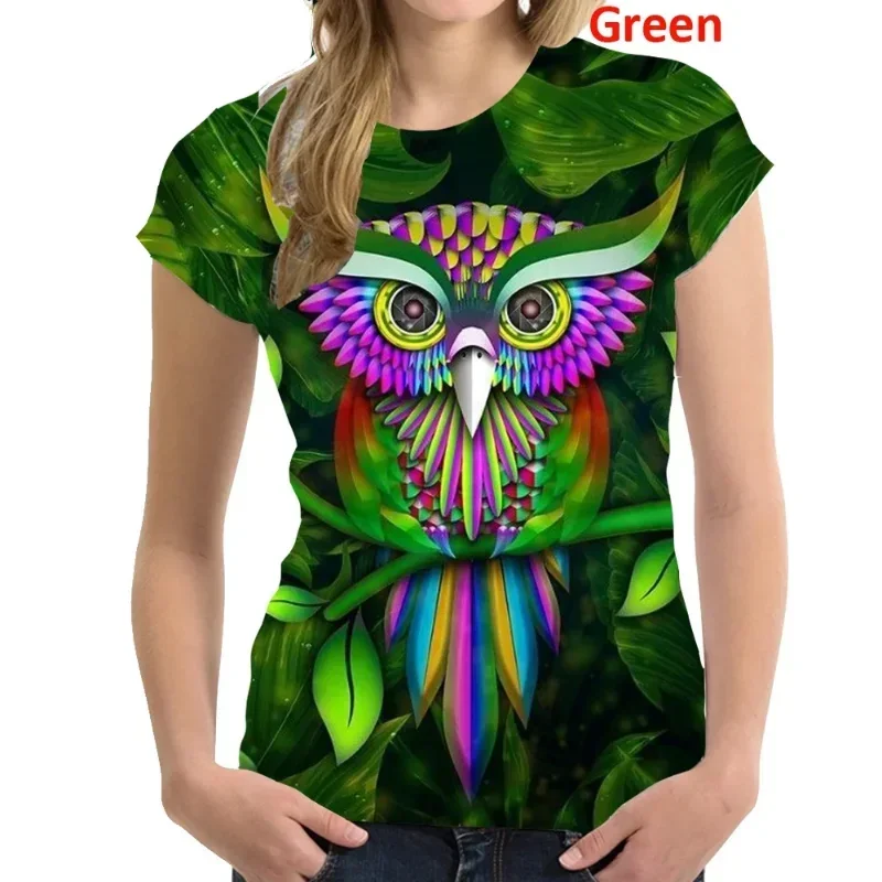 Fashion Women Clothing New Owl 3D Print T-shirt Street Casual Unisex Oversized T Shirt Harajuku Street Round Neck Short Sleeve