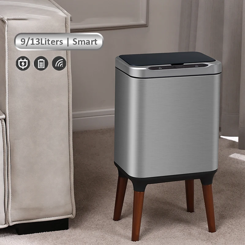 9 13 liters Smart Sensor Trash Can with Legs Stainless Steel Electric Bathroom Toilet Wastebasket Automatic Kitchen Garbage Bin