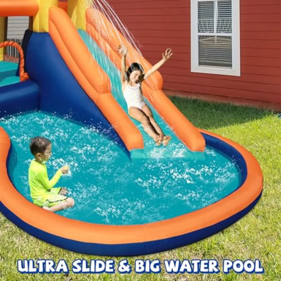 Water Slide - Inflatable Bounce House with Blower for Indoor Outdoor - Jump Bouncy Castle with Slide - Big Bouncy Area, Big Poo view 3