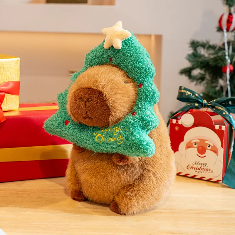 Xmas Capybara ของเล่นตุ๊กตาการ์ตูนสัตว์สร้างสรรค์ Capybara ตุ๊กตาตุ๊กตาน่ารักกระเป๋าเป้สะพายหลังจี้โซฟาหมอนเด็ก Xmas ของขวัญ