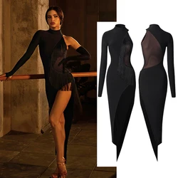 ZYM Sexy Latin Dance Clothes Women Tassel Dress Adult Dance Dress Cha Cha Rumba Samba Performance Wear Competition Dress NV22785