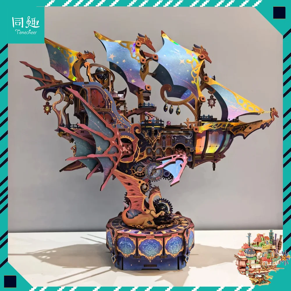 Tonecheer Magisches Galaxie-Reiseflugzeug Holzpuzzle Beleuchtetes Baustein-Diorama Modellbausatz Puppenhaus 3D Holz Geburtstagsgeschenk