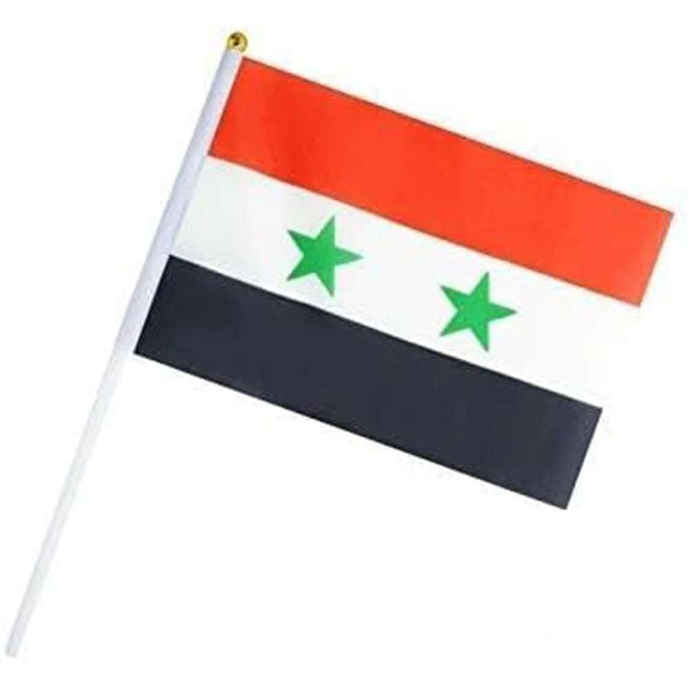 High Quality Hand Held Small Mini Flag Syria Syrians Flag Stick Flag Round Top National Country Flags