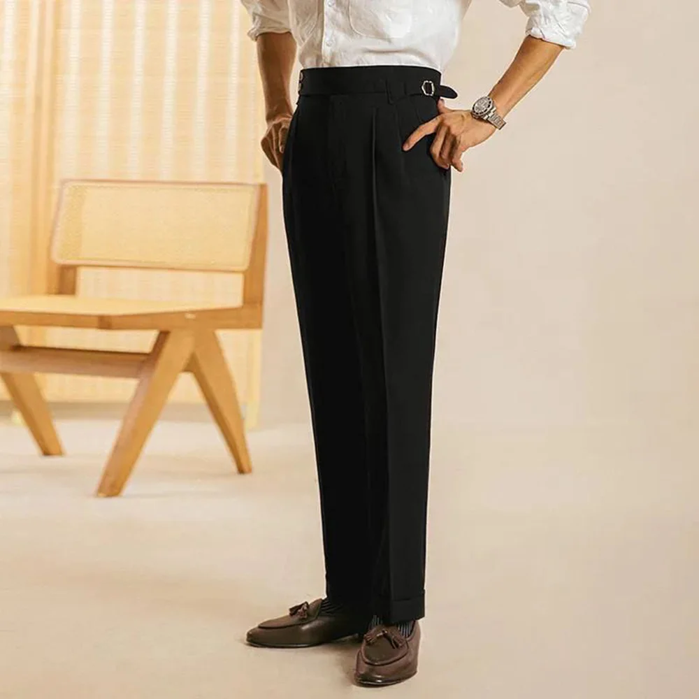 Mens Suit Pants Office Wear Business Daily Formal trousers High Waist Refined Tailored Elegant Slacks Button Waistband Trousers