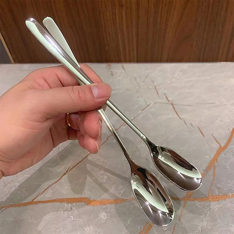 

304 столовые ложки из нержавеющей стали с длинной ручкой, серебряные кухонные аксессуары