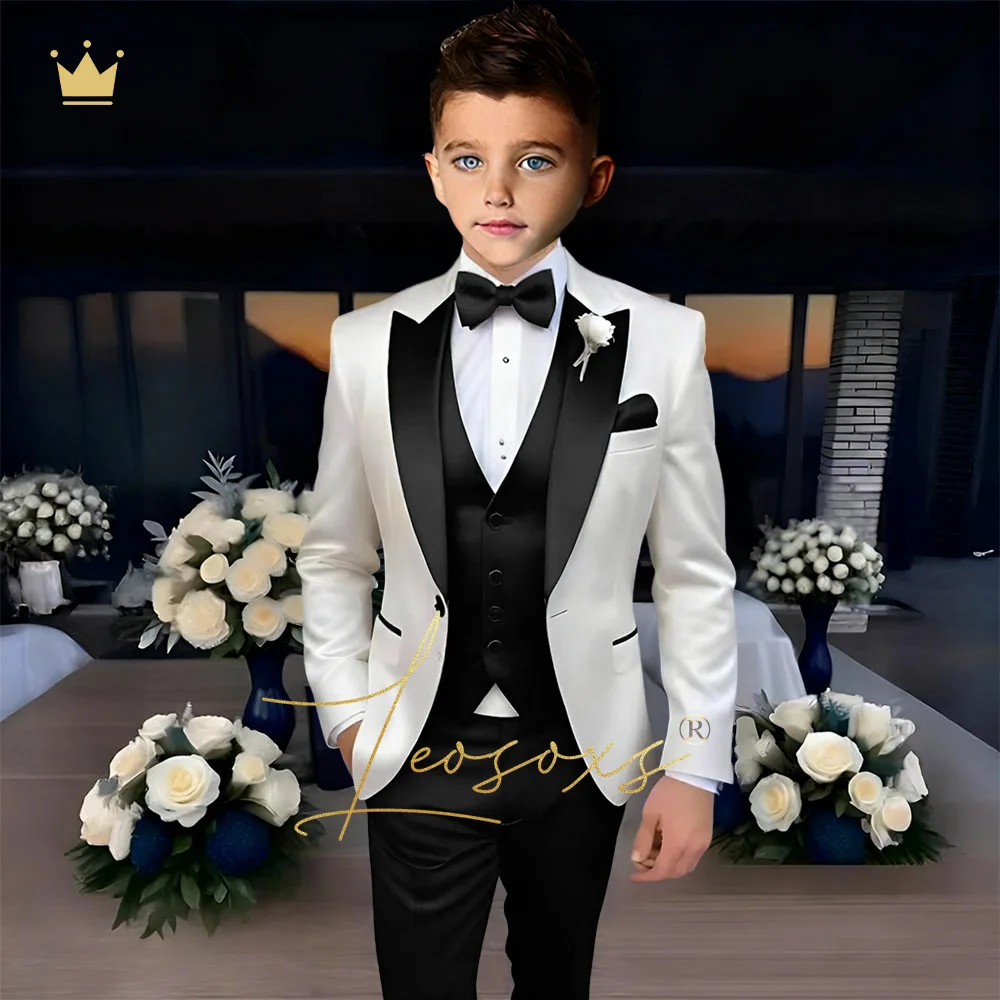 طقم بدلة للأولاد مكون من 3 قطع، ياقة متباينة، طراز رائع، بدلة، سترة وبنطلون، اختيار علوي لحفلات الزفاف والحفلات للأطفال #3