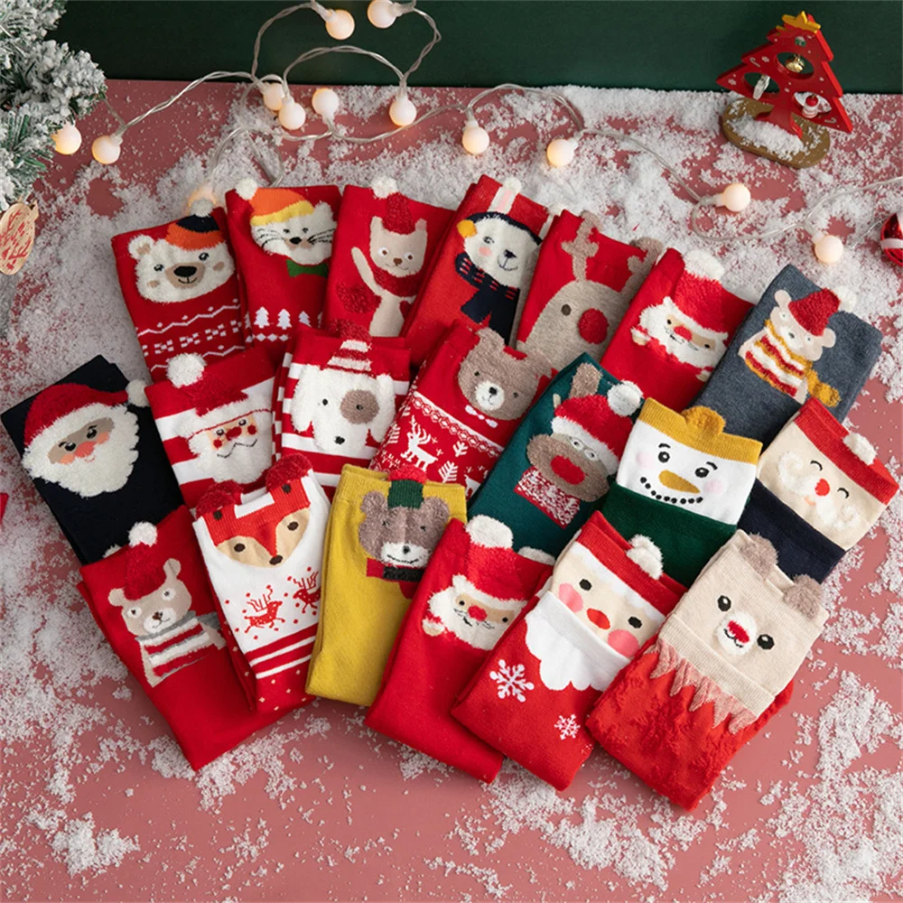 1 Pair Christmas Socks Women's Girls Socks Winter Warm Mid Tube Socks Cartoon Cute Couple Cotton Socks New Year Christmas Gifts