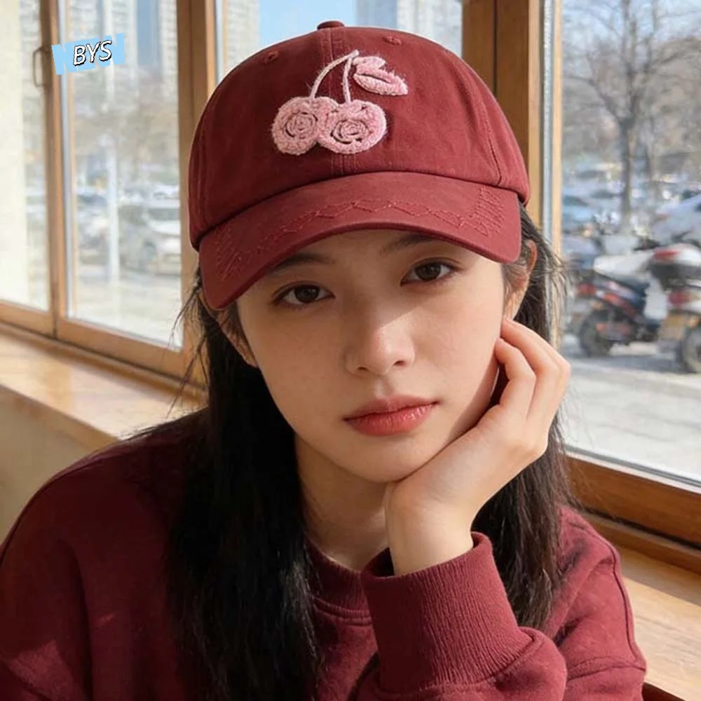 

Fashion Adjustable Cherry Baseball Cap Korean Style Hip-hop Embroidered Peaked Hat Polyester Versatile Sunshade Casquette Girls
