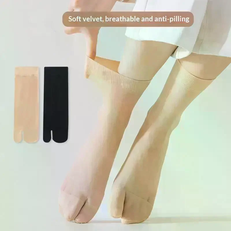 Summer Ultra Thin Toe Socks Sexy Breathable Toe-separated Mid Tube Socks Solid Color Casual Transparent Tabi Silk Socks Women's
