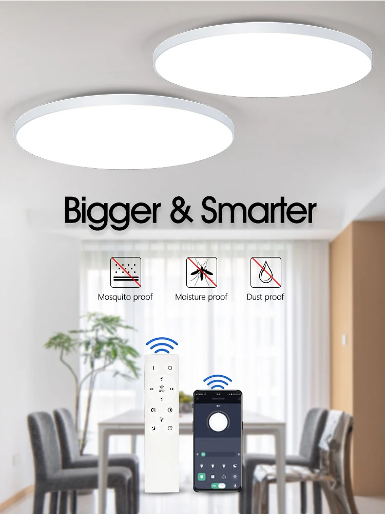 MARPOU Smart LED Moderne Deckenleuchte mit APP-Fernbedienung, dimmbare runde Deckenleuchte, Innenbeleuchtung für Zuhause, Badezimmer, Schlafzimmer – Detail 1