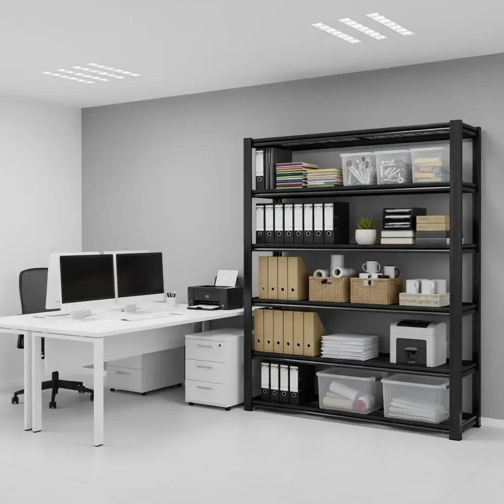 Heavy-Duty Adjustable Metal Shelving Unit - 6-Tier Garage Storage Rack, 84H x 59.5W x 23.6D, Black or White