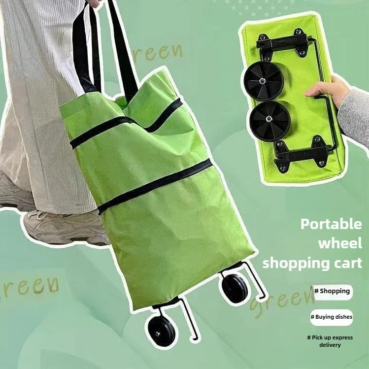 Portable Foldable Shopping Cart with Wheels Lightweight Grocery Trolley for Home Use Backpack Style Hand Pull Cart