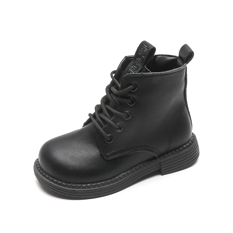 2024 New Fashion Girls Leather Boots Simple Non-slip Britain Style Children Leather Kids Boys Boot Retro Versatile Soft