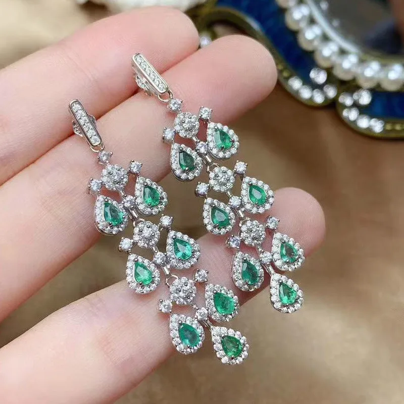 

925 Sterling Silver Natural Emerald Stud Earrings Classic Fine Jewelry Women Wedding Gift Luxury Jewelry Designers