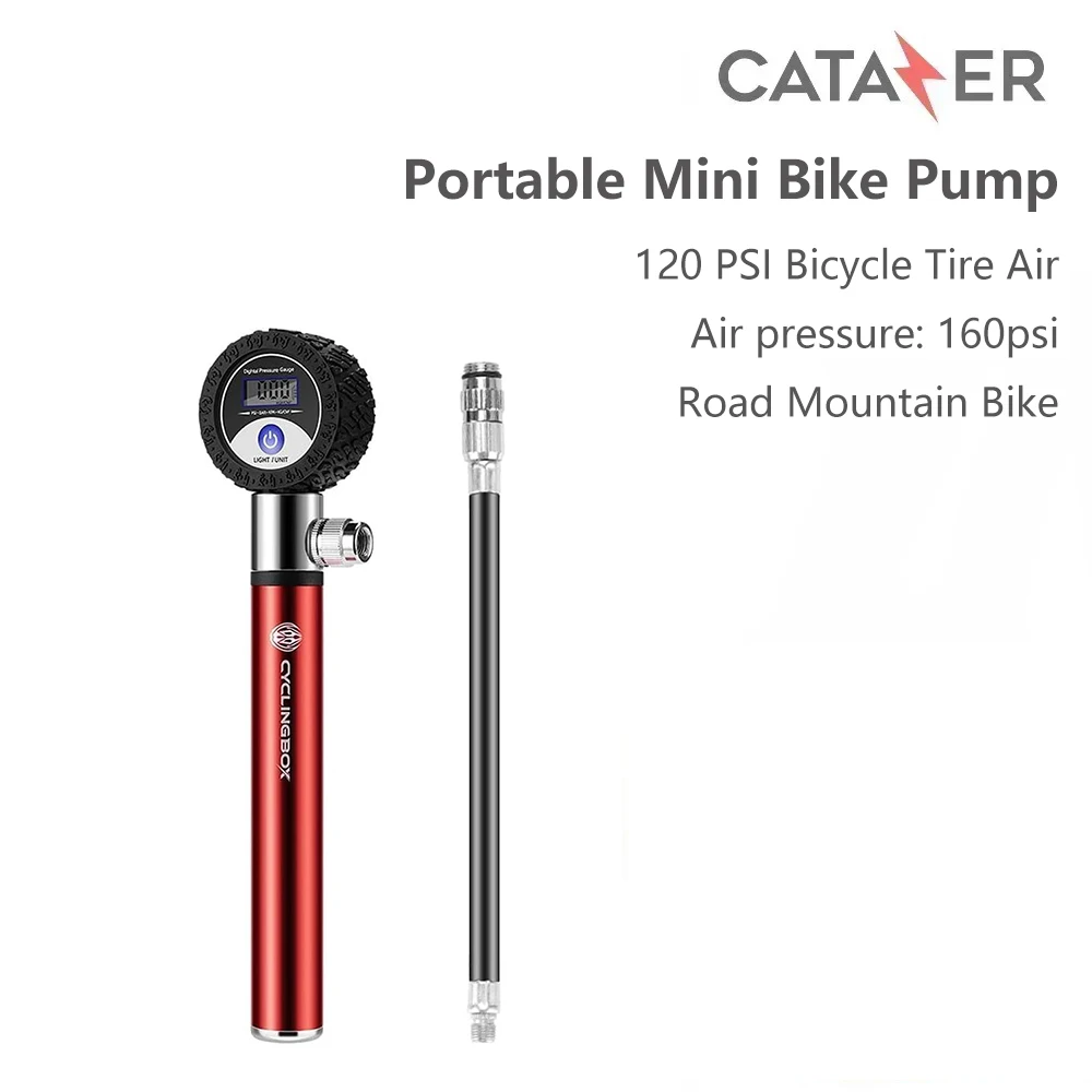 CATAZER Portable Mini Bike Pump with Pressure Gauge 120 PSI Bicycle Tire Air Repair Kit Fits AV/FV Valve for Road Mountain Bike