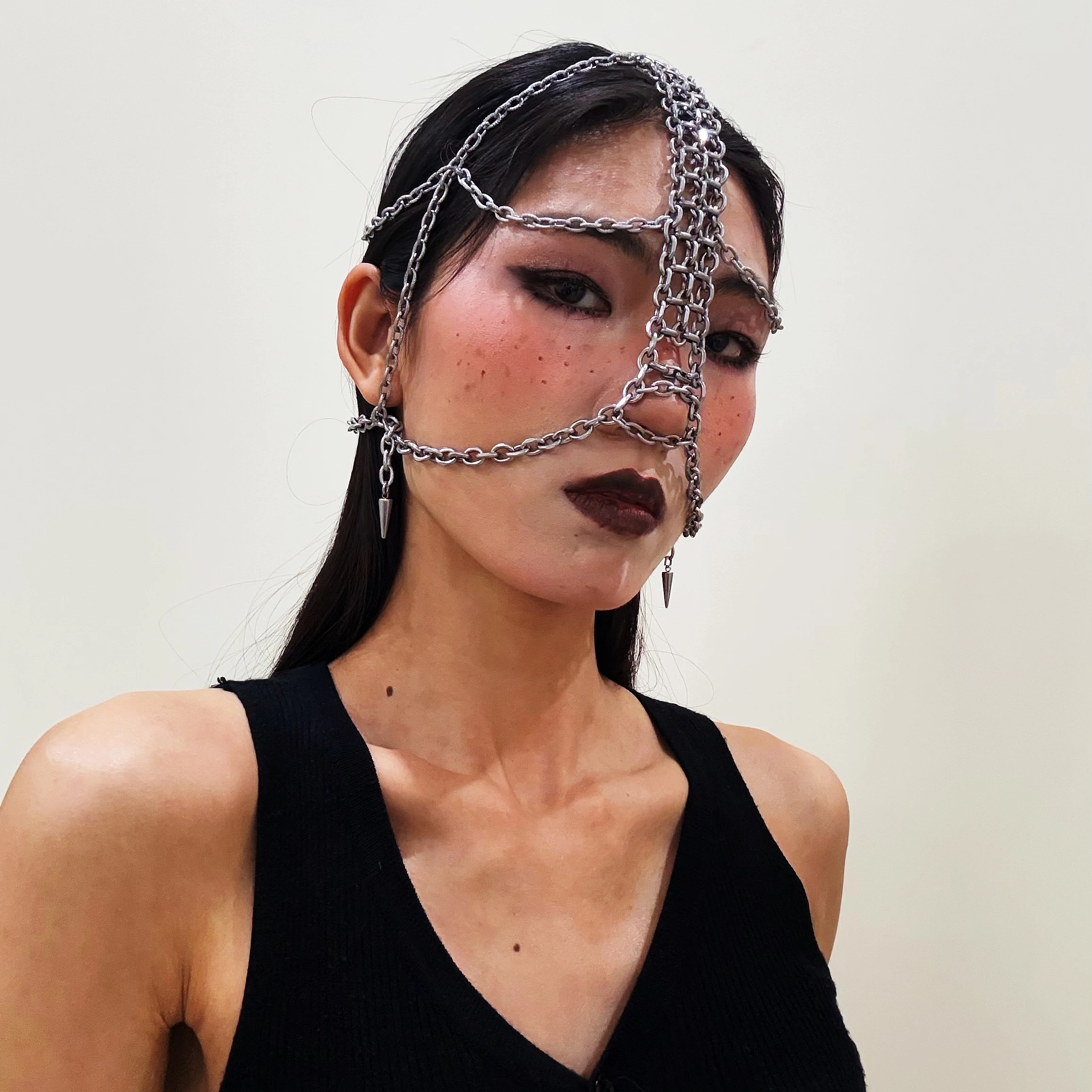 Punk Metal Mask Exaggerated Chain For Women Men Girls Head-mounted Face Jewelry Party Role-playing Mask Masquerade Party
