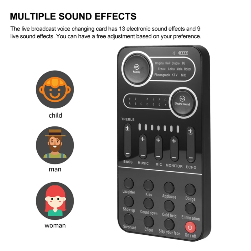 Universal Voice Changer Mini Sound Card Multiple Sound Effects Portable Live Broadcast Changing Card With Microphone