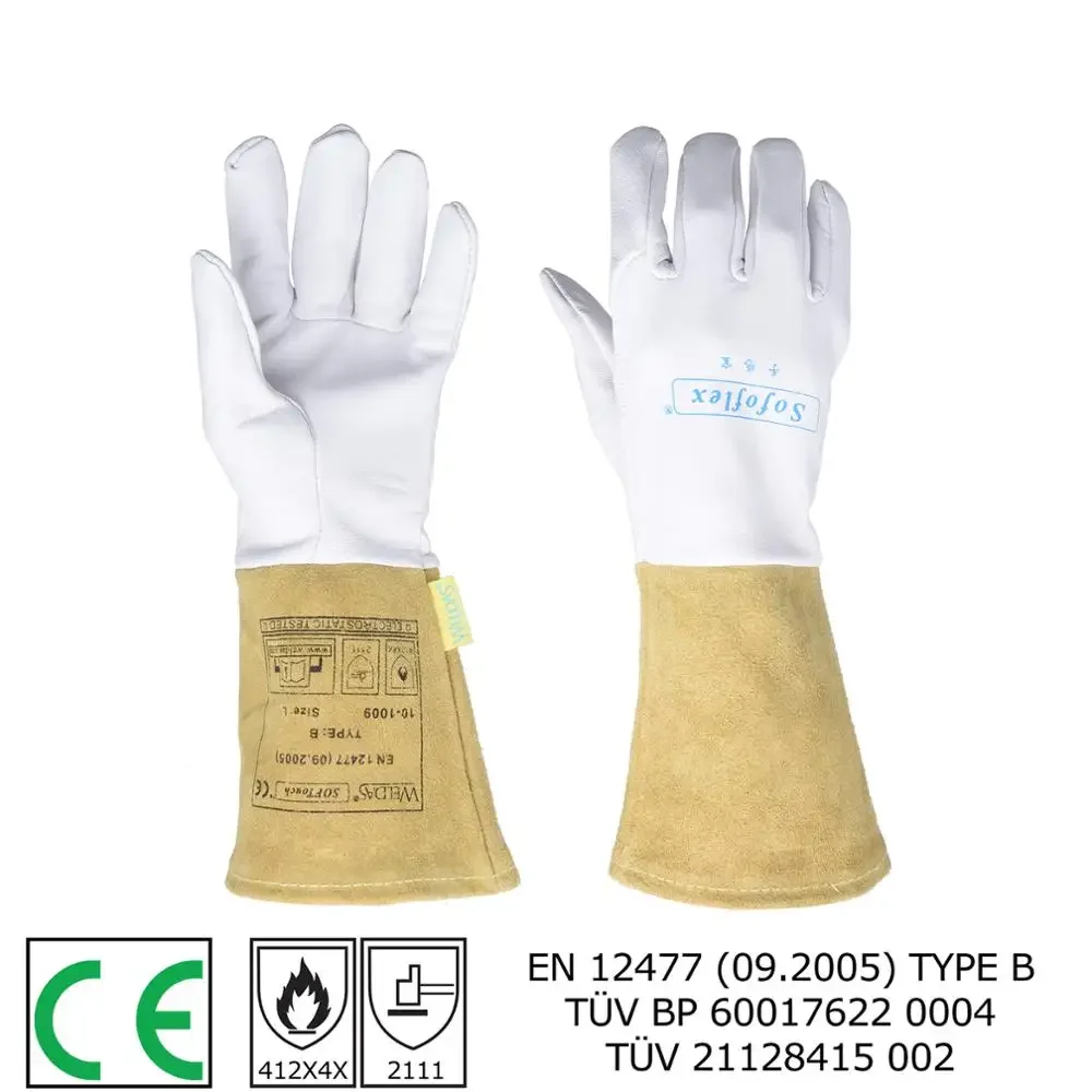 

Pair TIG Welding Gloves 34cm(13.4") Goatskin Palm Cowhide Cuff Soft Sensitive Gloves CE Certificated WELDAS High Quality