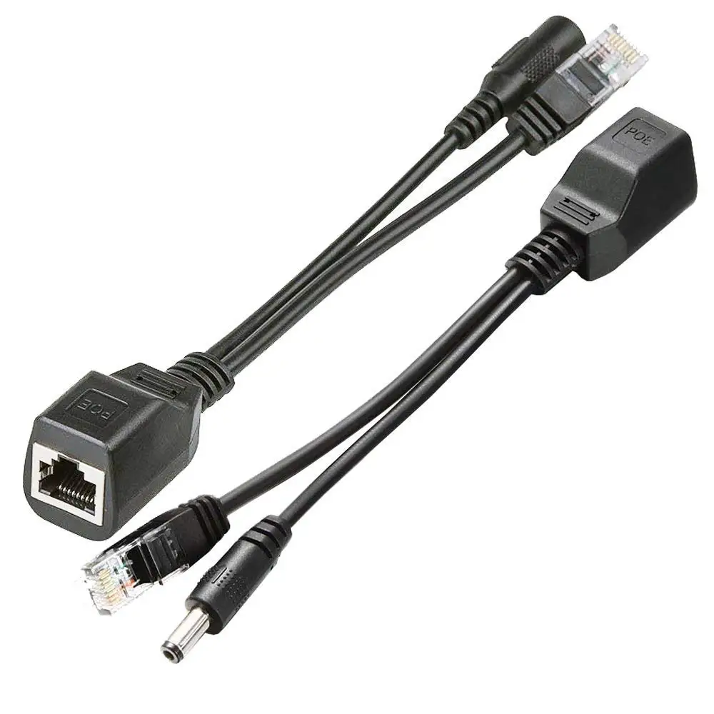 ESCAM-Cable divisor POE de 10 piezas (5 pares), adaptador de Cable POE con cinta protectora de 5V, 12V, 24V, 48V, 5,5x2,1mm