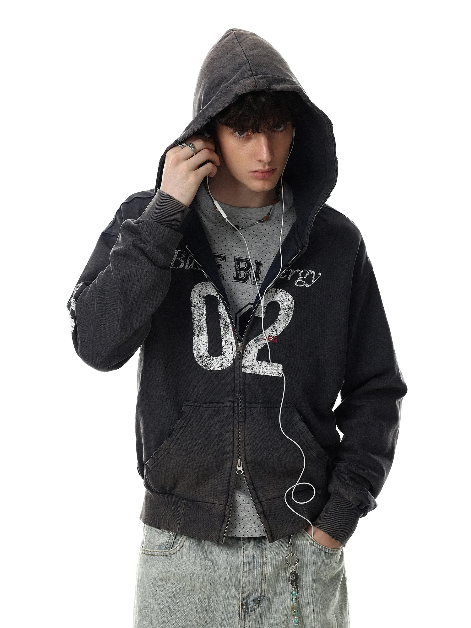 Retro American Sporty Washed Hoodie Zipper Jacket Men Women Open Cardigan Autumn Winter Style Cotton Non-deformable Casual