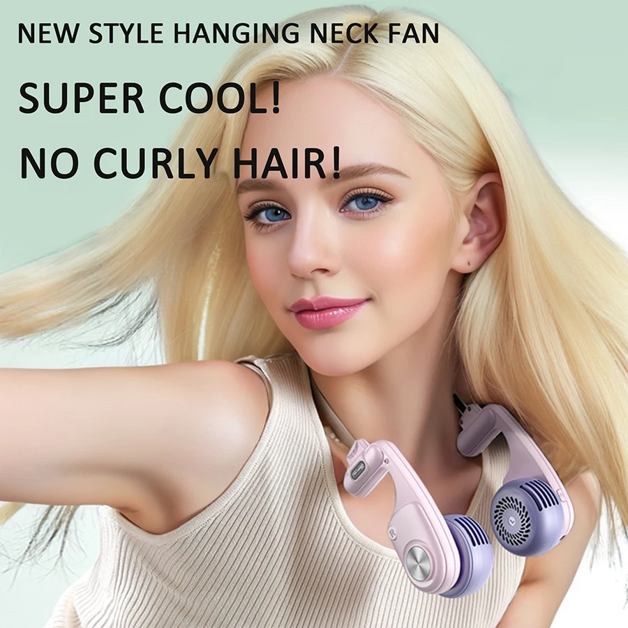 أحدث مروحة رقبة معلقة محمولة لصيف 2026 تصميم أنيق 360 °   مصدر الهواء مناسب للسفر والاستخدام الرياضي