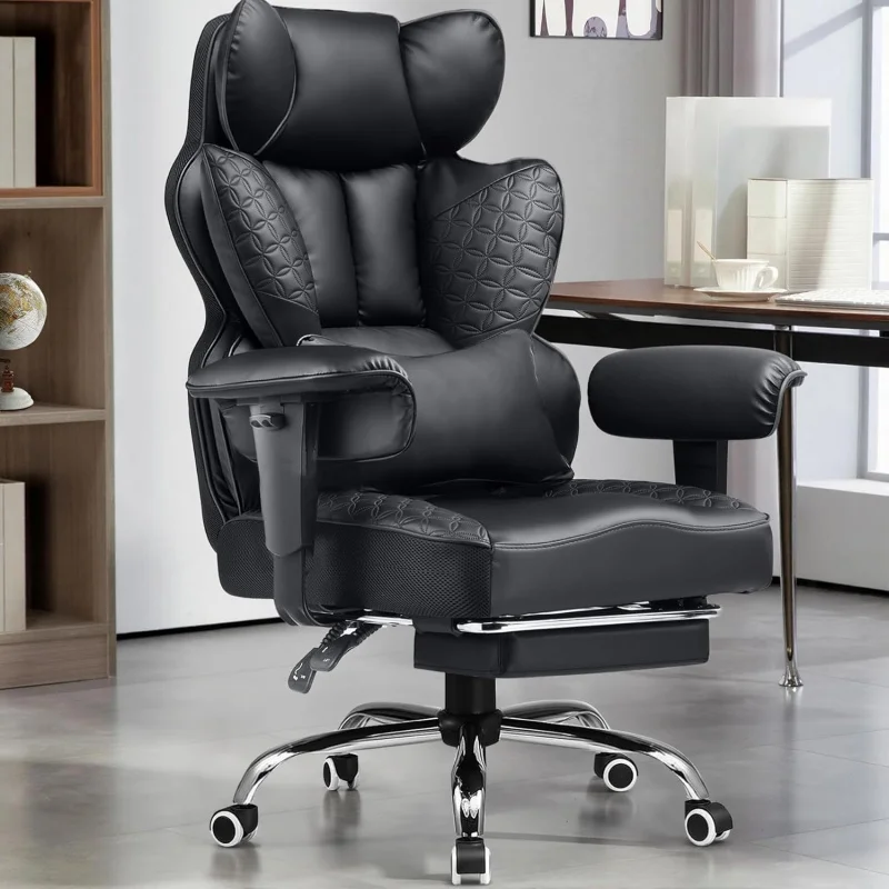 

Matte-Black Heavy Duty Gaming Chair 400lb – Footrest, Pocket Spring Lumbar & 3D Cushion Back Pain