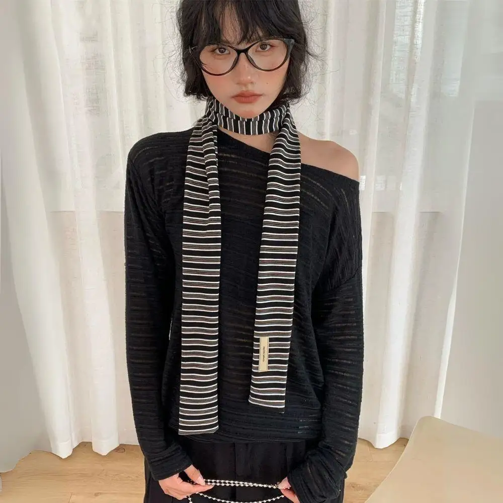 

Длинный полосатый шарф в японском стиле Harajuku Y2K, декоративные шарфы в узкую полоску, зимние хлопковые теплые длинные шарфы, уличная одежда