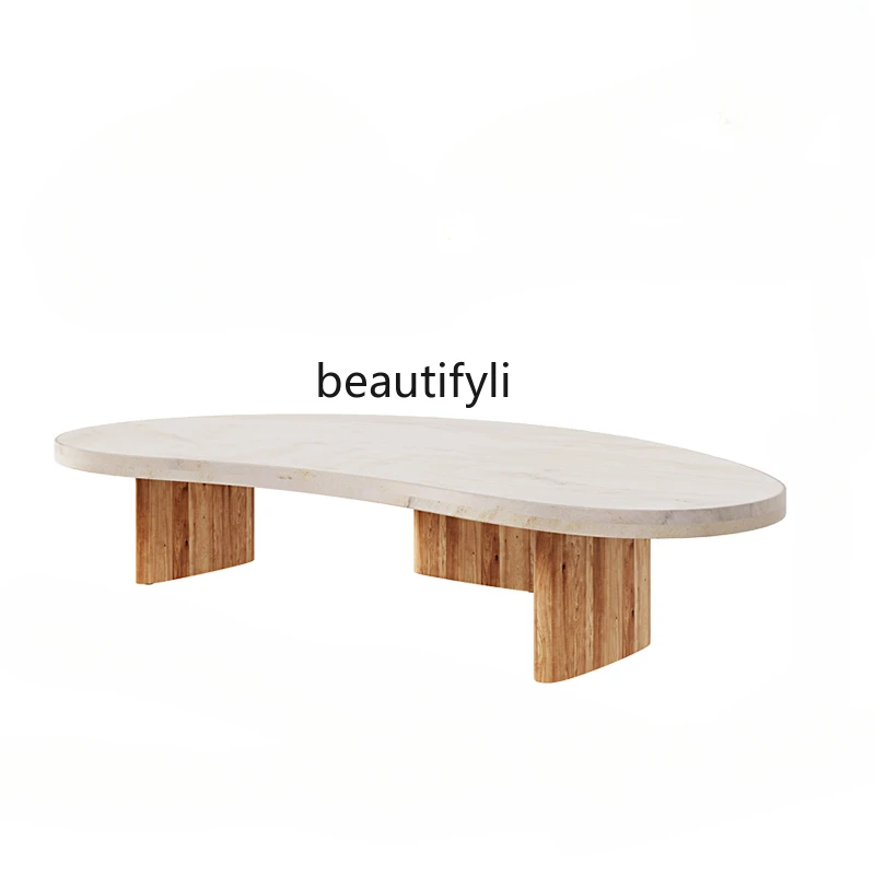 

Middle-Ancient Living Room Designer Solid Wood Natural Stone Shaped Tea Table Combination Small Apartment