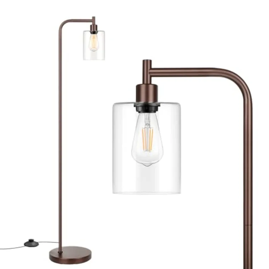 Industrial Floor Lamp with Hanging Glass Shade Oil Rubbed Farmhouse Indoor Pole Light with Edison E26 Base Vintage Rustic Stand