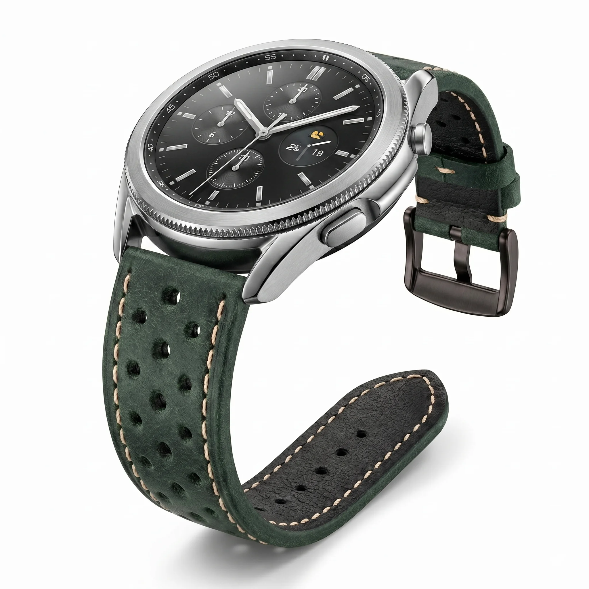 Atmungsaktives Uhrenarmband aus genarbtem Leder, 20 mm, 22 mm, 24 mm, Vintage-Rindslederarmband für Samsung Galaxy Watch 4 3, Ersatzarmband