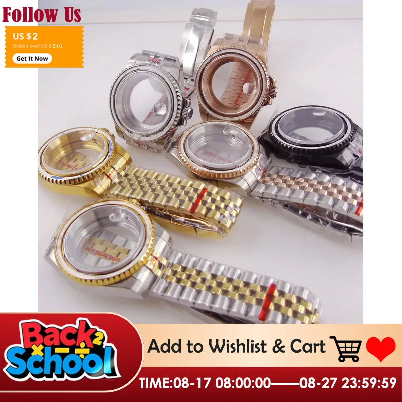 

40mm Gold Plated Watch Case for NH35 NH36 NH38 Miyota8215 ETA2836 DG2813 ETA2824 PT5000 Movement Sapphire Crystal Screw-in Crown