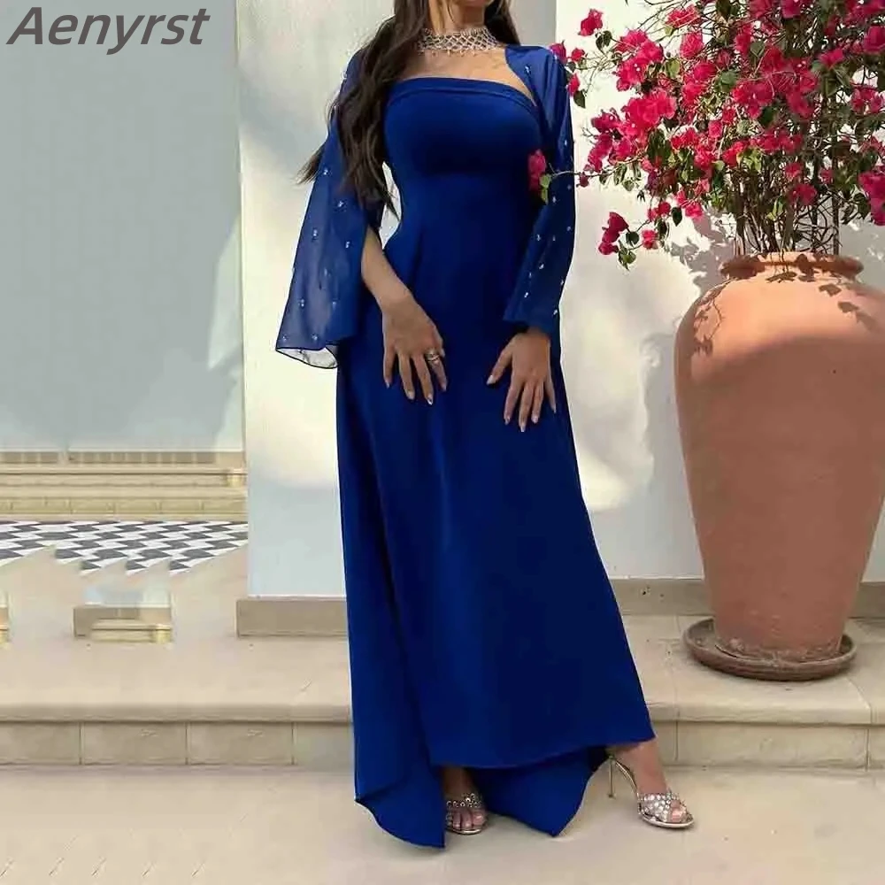 

Aenyrst Saudi Arabic Women Prom Dress Royal Blue Mermaid Party Evening Dresses Cape Long Sleeves Formal Occasion Gowns 2024 New