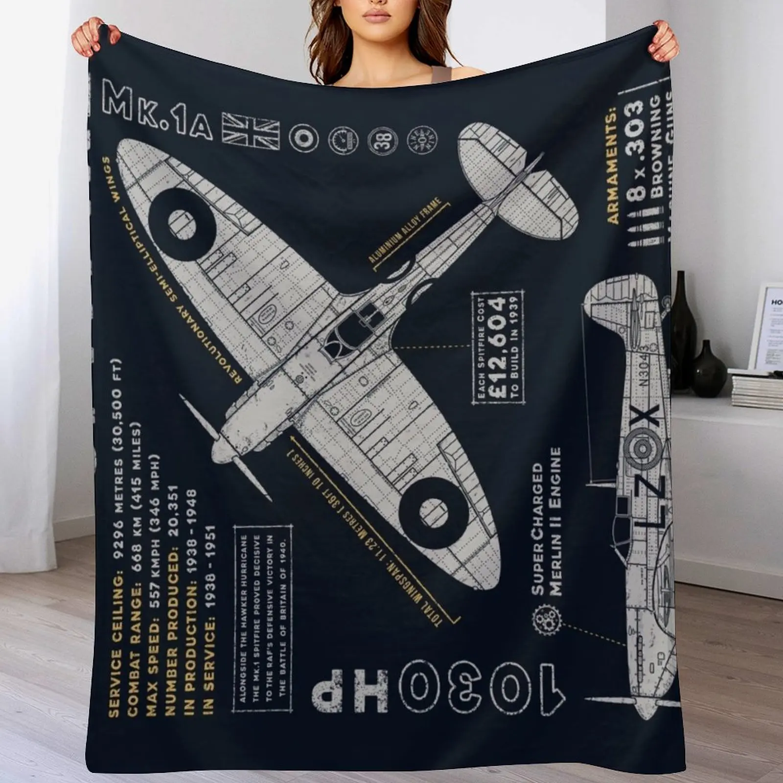 Spitfire Throw Blanket Foldable Soft Warm Blanket for Outdoor Use