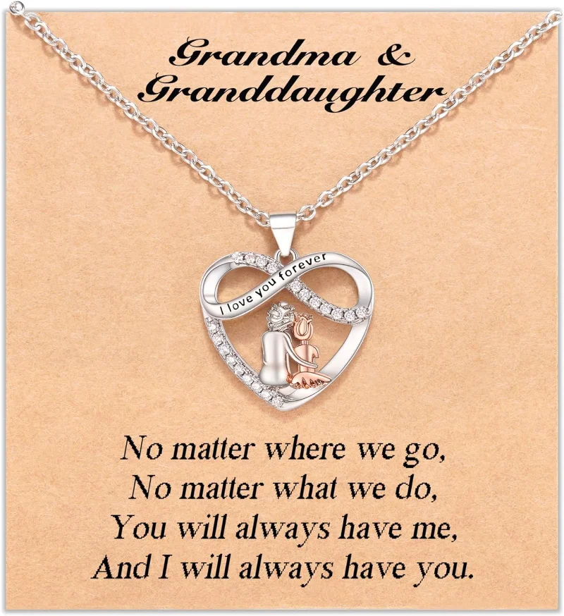 Collier grand-mère petite-fille W carte de souhait, pendentif coeur infini anniversaire fête des mères cadeaux de noël bijoux pour femmes filles