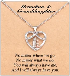 Grandma Granddaughter Necklace W Wish Card, Infinity Heart Pendant Birthday Mother's Day Christmas Gifts Jewelry for Women Girls