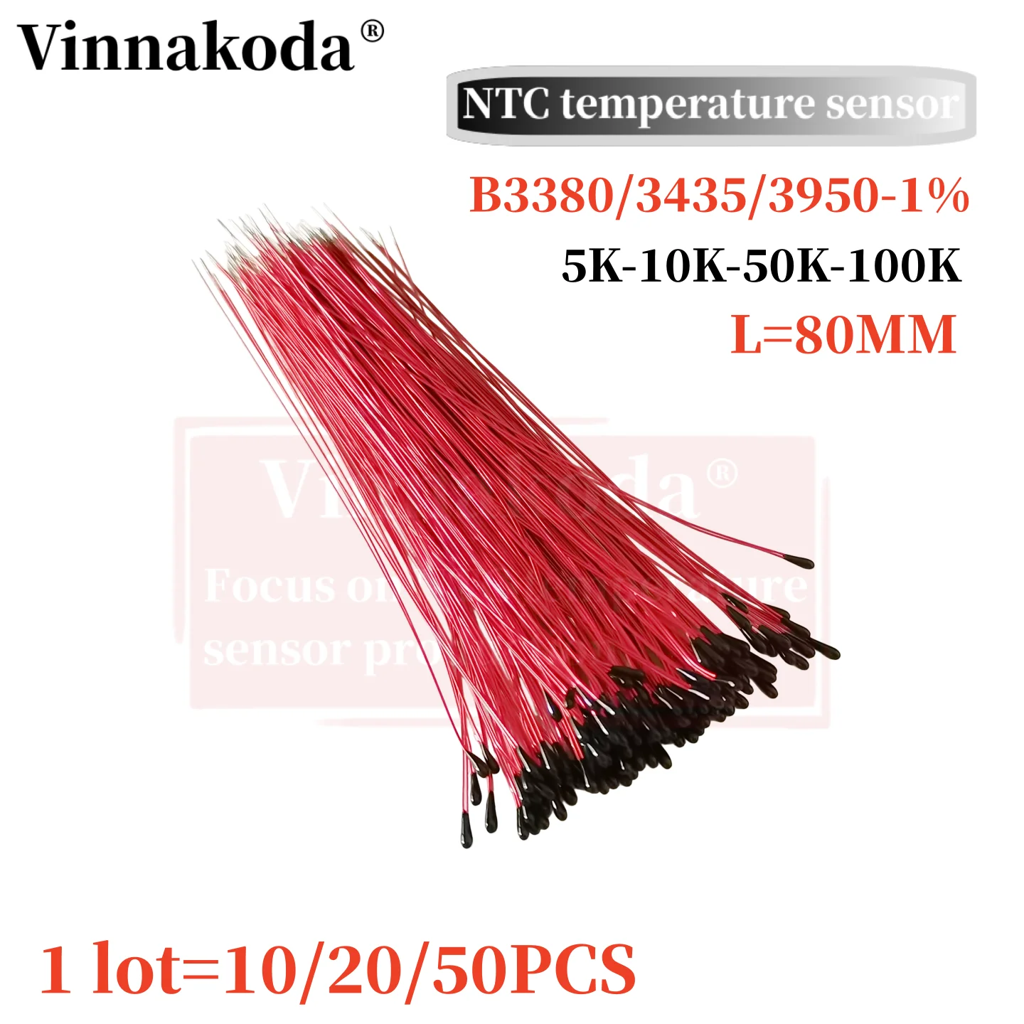 10/20/50PCS NTC  thermistor 5K 10K 50K 100K B3380 B3435  B3950  1% temperature sensor L80mm