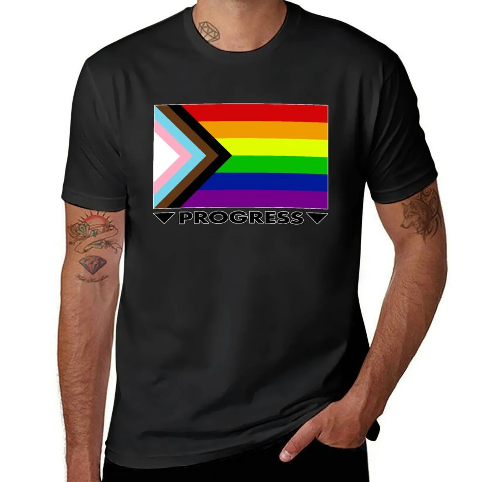 “Progress” Pride Flag by Daniel Quasar T-Shirt plus size tops graphics funnys for a boy men graphic t shirts