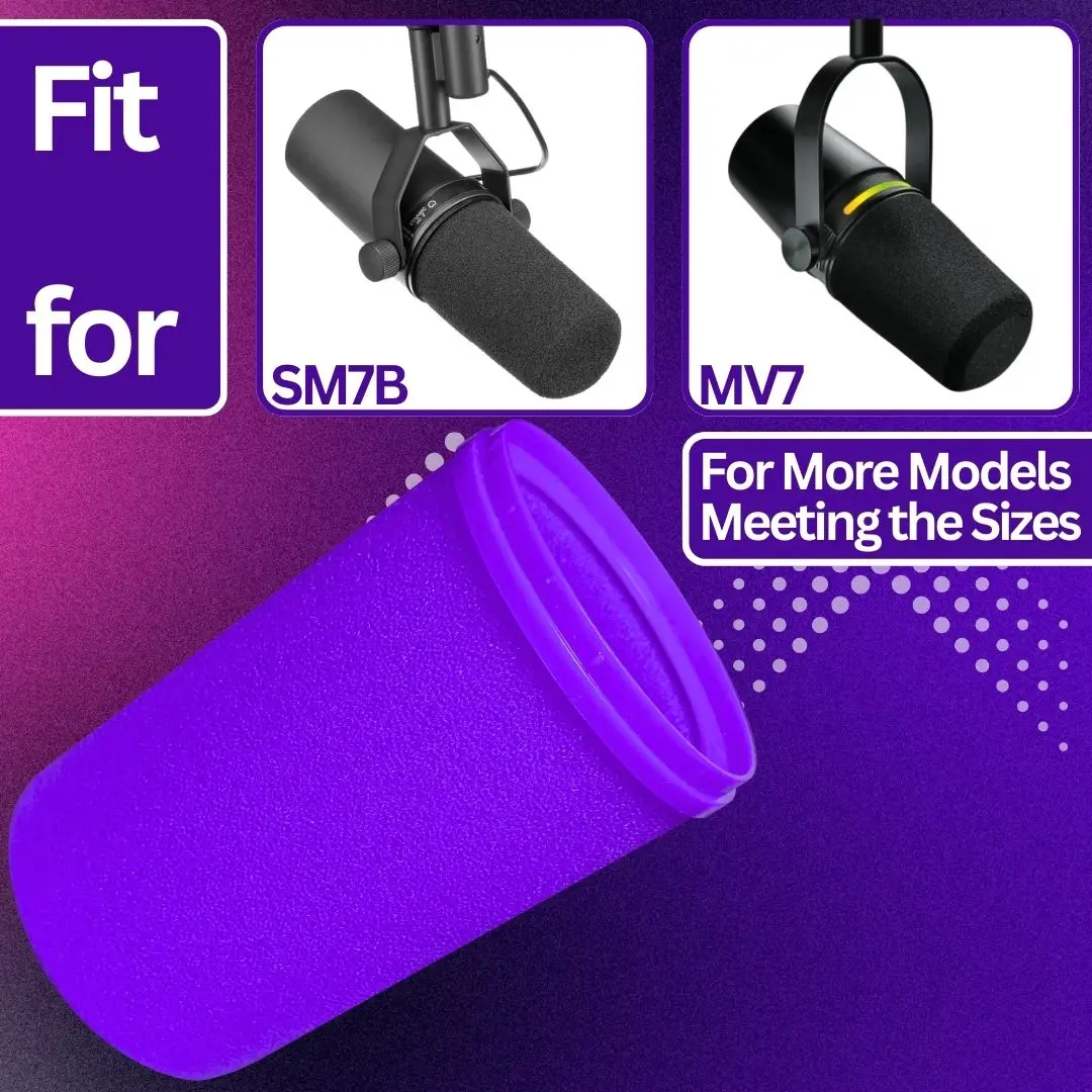 SM7dB Windscreen High-Density Foam for Shure SM7B, MV7, SM7dB Mic Cover Violet Base Ring, Pop Filter for Podcast & Recording